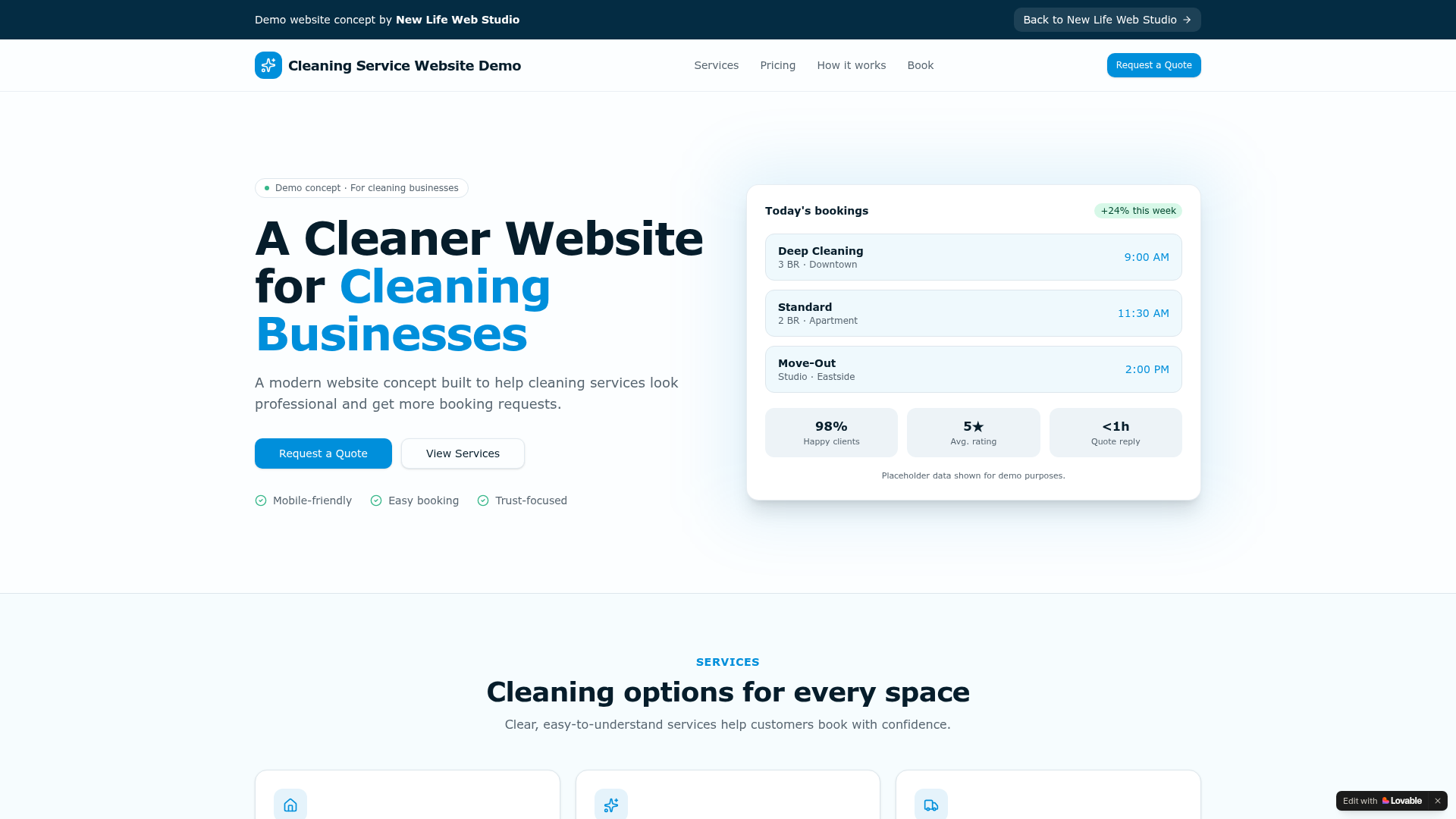 Cleaning Service Website Demo homepage preview