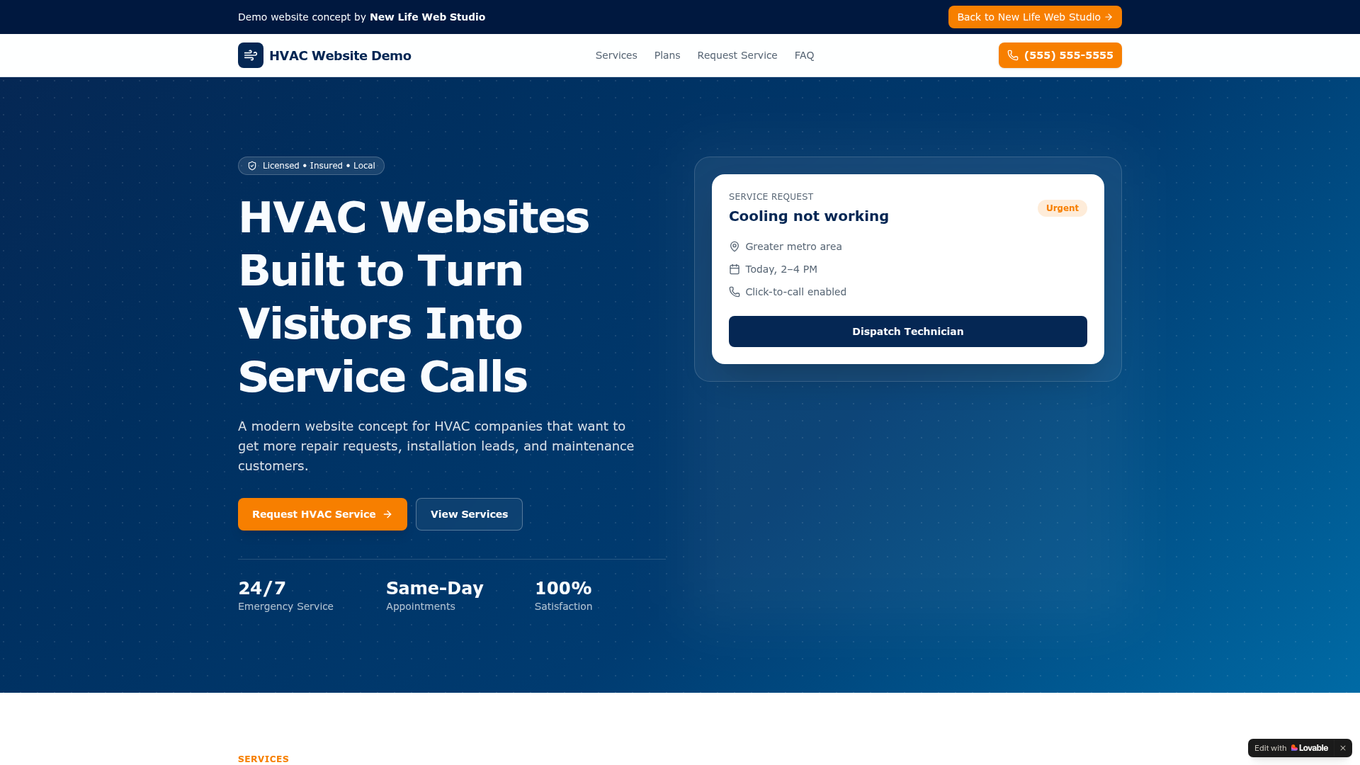 HVAC Website Demo homepage preview