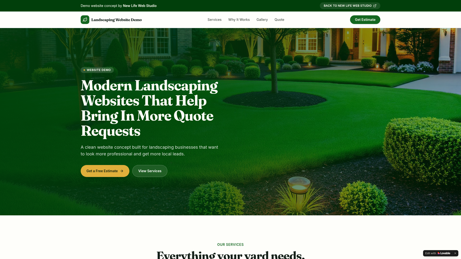 Landscaping Website Demo homepage preview