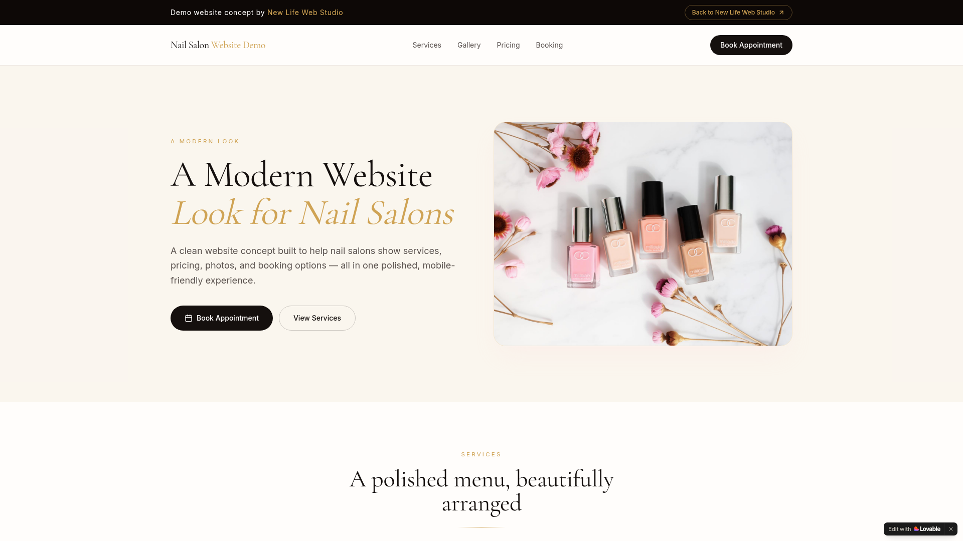 Nail Salon Website Demo homepage preview