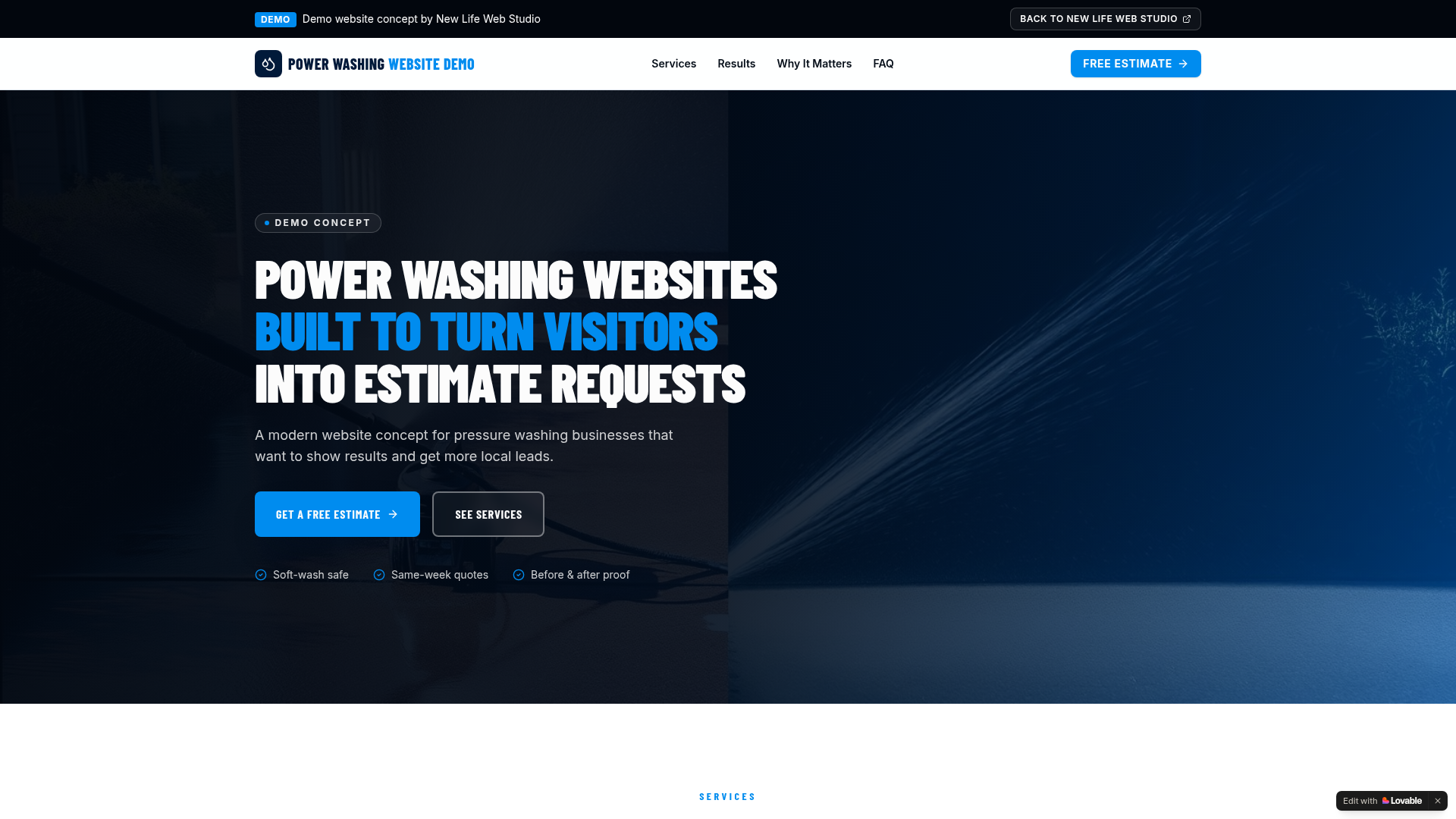Power Washing Website Demo homepage preview