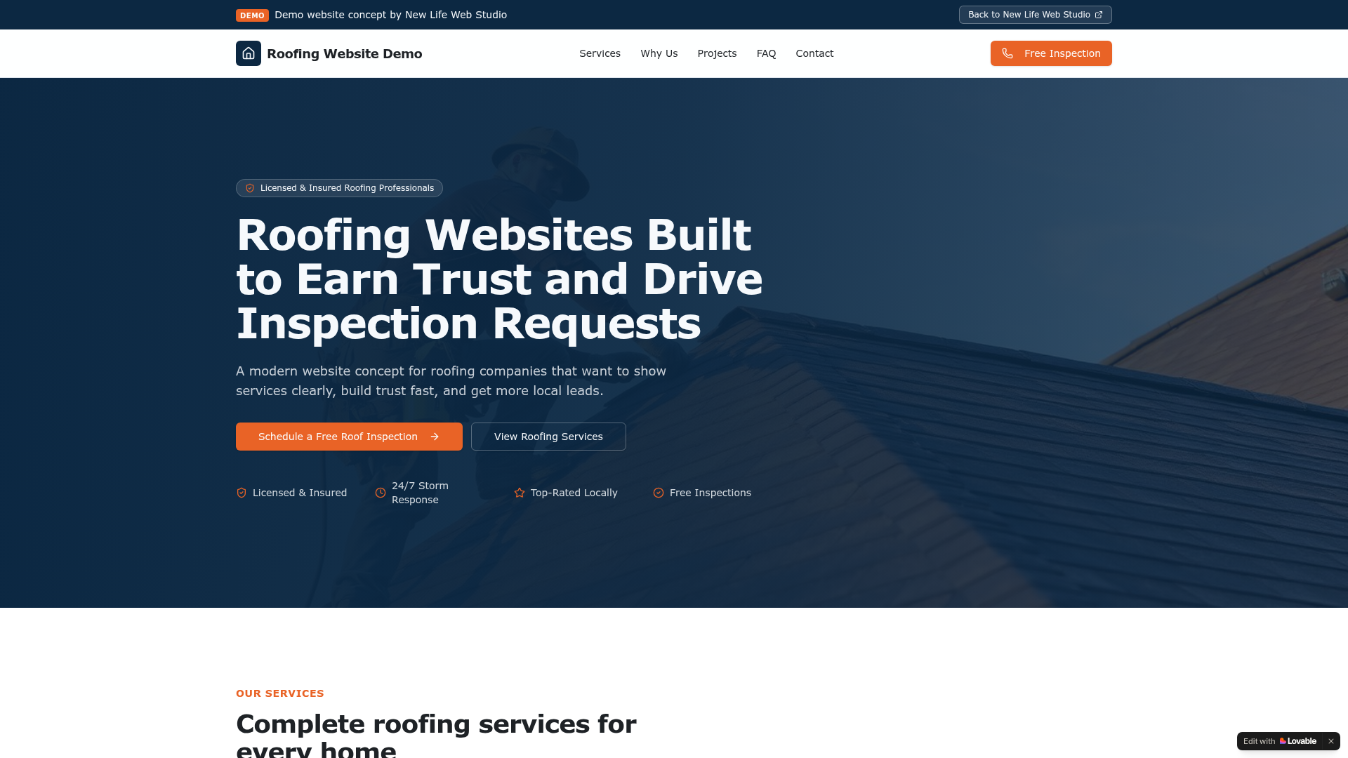 Roofing Website Demo homepage preview